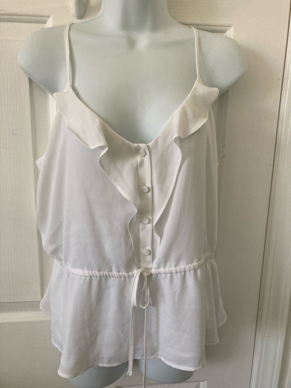 Express White Ruffle-Trim Spaghetti Strap Cami